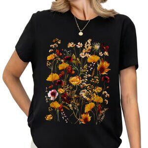 Vintage Boho Floral Graphic Tee Short Sleeve T-Shirt Soft Cotton Blend